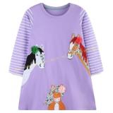 Girls Cotton Dress Cartoon Appliques
