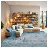 Abstract Rug - Washable, Non-Slip Teal/Grey