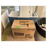 Cooler, plastic spoons