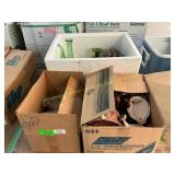 Ceramic turkeys, glass trays, cooler