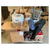 Plastic totes, canopy, step stool