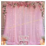 Pink Tulle Backdrop with Lights Curtain