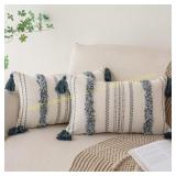 BUIOVBEY Boho Pillow Covers 12x20, Dark Blue
