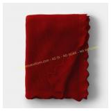 Heart Knit Throw with Scalloped Trim Red