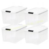 IRIS 72 Qt Stackable Bins w/Lids, Clear 4Pk