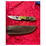 Damascus Knife with Sheath + Deer Etching