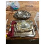 Silver Plate Serving Trays, Flatware Butter Dish