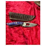 Damascus Carved Knife with Sheath