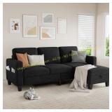 78" Black L-Shaped Sectional Sofa with Chaise
