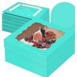 qiqee 12x12x6 Cake Box, 18 Sets Mint Blue