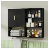 Black wall cabinet with 2 doors, 4 shelves