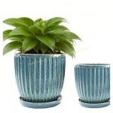 Glaze Blue Ceramic Plant Pots with Drain Hole