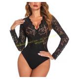 Avidlove Lace Bodysuit Women Sexy L/S V-Neck