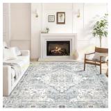 Area Rug 8x10 Washable Floral Rug Blu-Gn Multi