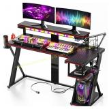 Bestier Desk with Lights, 57" (Black)