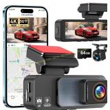 Front & Rear 4K Dash Camera, WiFi, GPS, 64GB