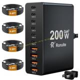 USB-C 10-Port Charger with 4 Cables, 200W GaN