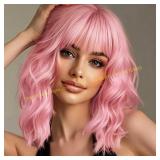 Light Pink Wig   Short Pastel Bob, 14"
