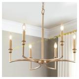 Gold Chandelier Light, 6-Light, Brass, 26in