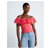 Scoop Off-Shoulder Smocked Cotton Top, Sz XS