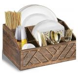 Wood Plate Dispenser & Utensil Caddy (Brown)