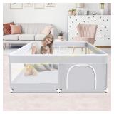 Fshibila Baby Playpen, 50x50 in Playard, Grey