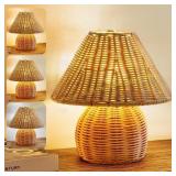 WERFOP Bamboo Table Lamp Boho Rattan