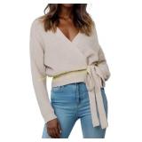 Women s V Neck Wrap Sweater, Lightweight Sz S