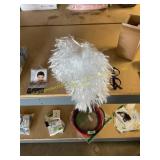 White wig, weave cap, black plastic glasses