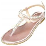 SheSole White Pearl Flat Sandals Rhinestones