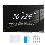 Magnetic Glass Whiteboard 36x24 Wall-Mount