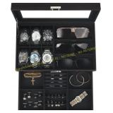 Watch Box for Men, 6-Slot 2-Layer Case