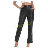 HDE Women s Faux Leather Kick Flare Pants (M)