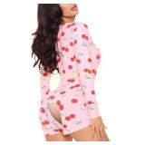 Women Butt Button PJ Jumpsuit Bodysuit Romper
