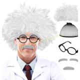 Rrshnsgv 6 PCS Old Man Mad Scientist Wig Set