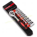 12pc 1/4" Ratchet Socket Set, chords, pins.