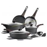 SENSARTE 14-Pc Non-Stick Cookware Set, Black