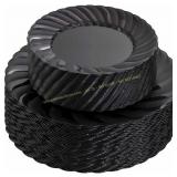 U-QE 100Pcs Black Plastic Plates: 9" & 6.5"