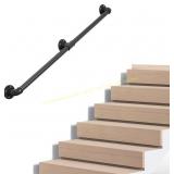 Wall-Mounted Black Iron Stair Handrail 6.6ft