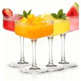 4 Pcs Ribbed Coupe Glasses, 10 oz Martini Set