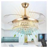 42in Crystal Ceiling Fan with Remote, Gold