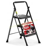 HBTower 3-Step Folding Ladder, 500lb, Black