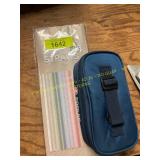 Small blue cooler & 12 pc silicon straws