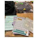 Binder, decorations, pouch.