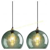 Gray Green Glass Pendant Lights 2-Pack