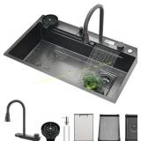 Nano Black Kitchen Sink with Faucet 34x18"