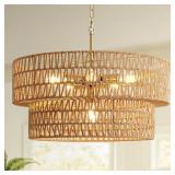 Boho Rattan Chandelier, 6-Light Pendant