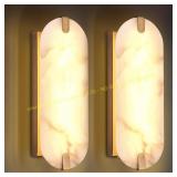 Alabaster Wall Sconces Set, LED, Gold