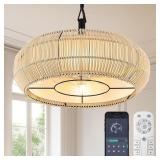 20" Rattan Caged Ceiling Fan Light with Shade