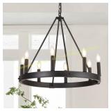 8-Light Wagon Wheel Chandelier, Black, E12